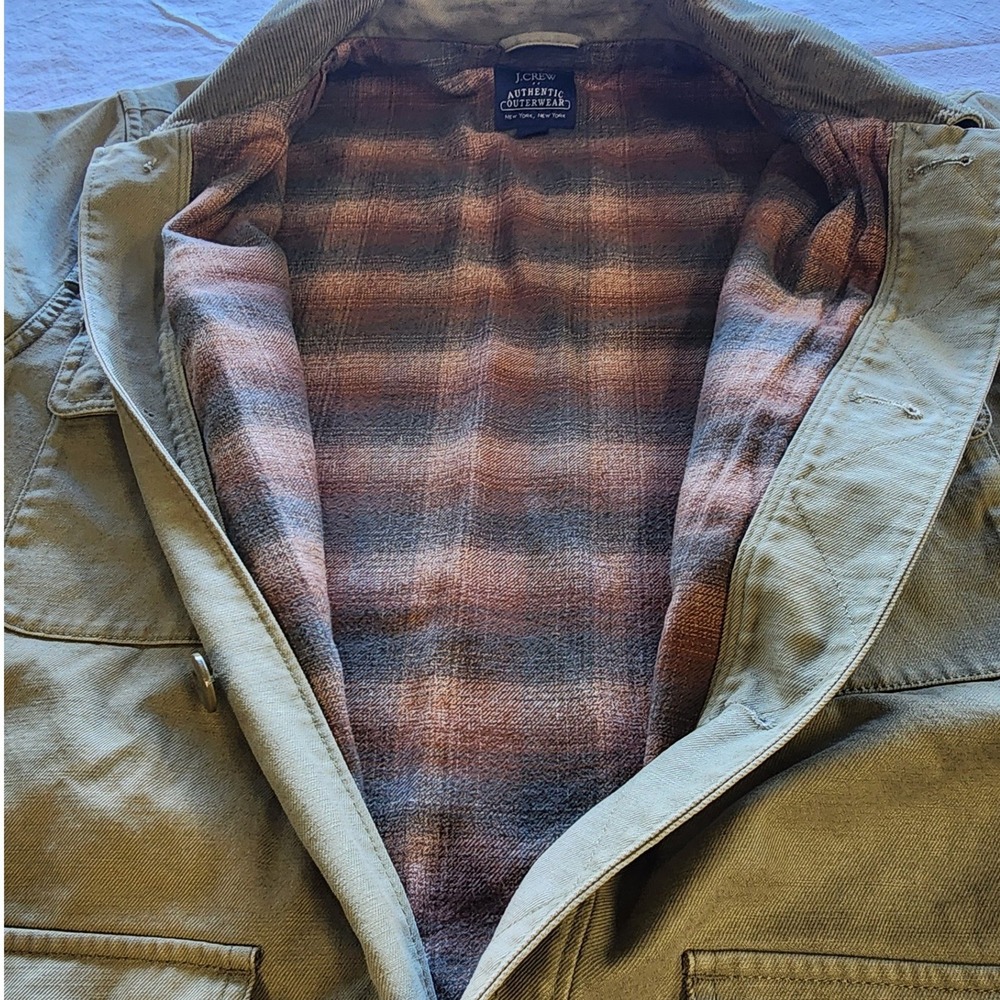 🌲 J.Crew Flannel Lined Chore Field Coat Olive Green Corduroy gorpcore - Picture 3 of 8